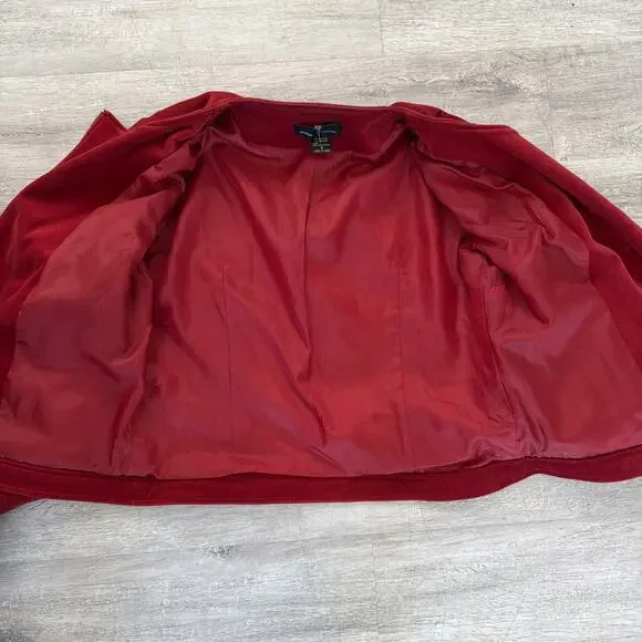 MODA International Velvet Moto Jacket Zip Up Vintage Style Red Sz 8 Lined - Picture 8 of 10